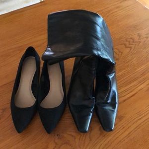 Pair of black kitten heels and black tall boots